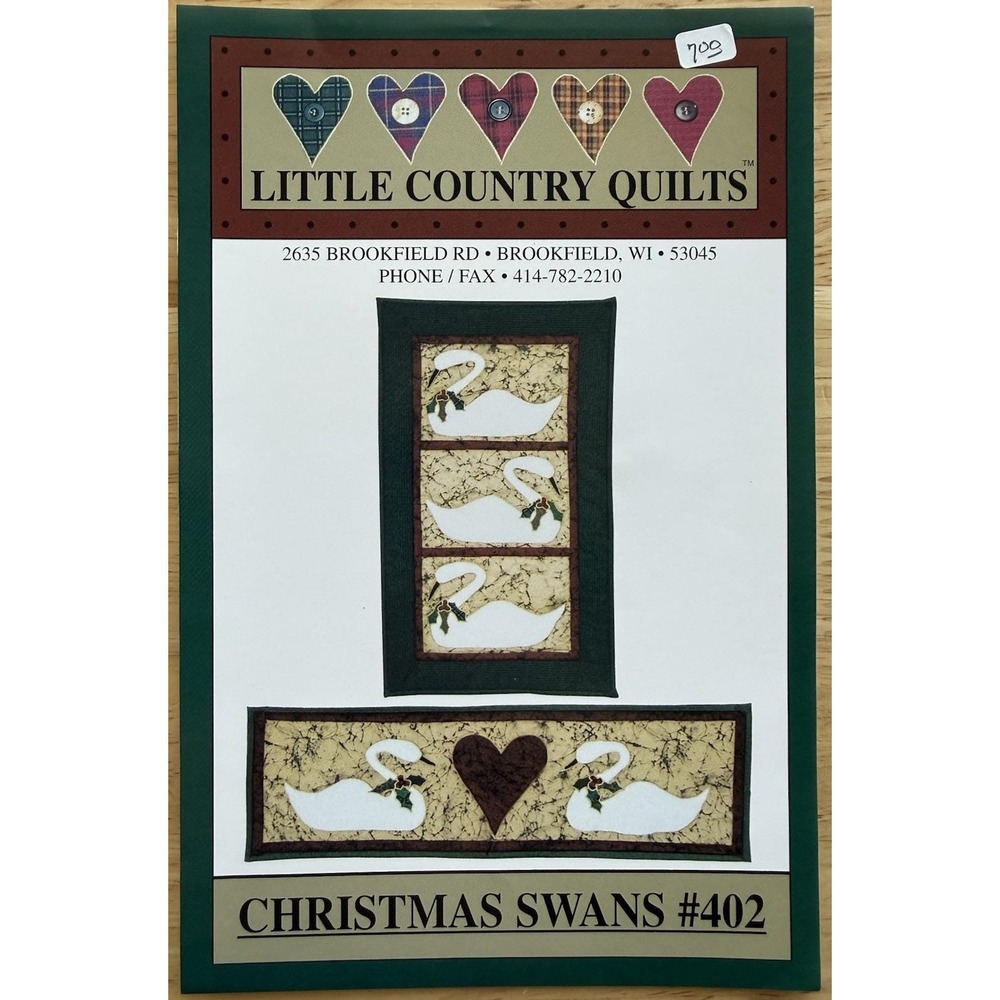 Little Country Quilts ~ Christmas Swans ~ 3 Swans 12x19.5" & Swans & Heart 23x7"